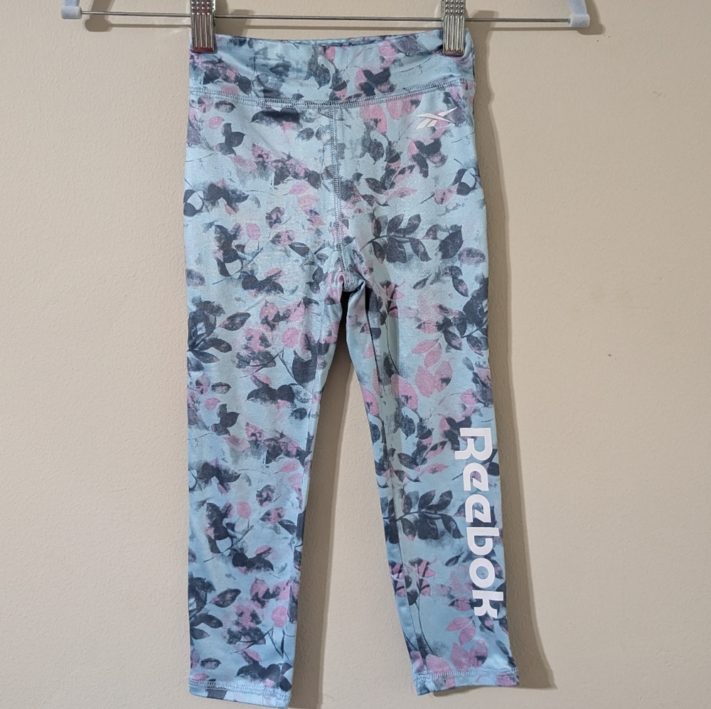 Reebok Toddler Girls Patterned Elastic Waist Pull On Leggings Blue and Pink 3T
